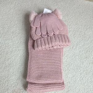 3 For $30. Adorable Pink Knit Kids Hat, Scarf, and Gloves Set